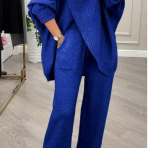 V-neck Single-breasted Slim-fit Knitwear Two-piece Set