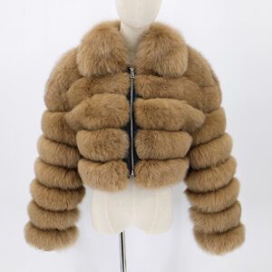Women’s Fur Coat Fox Fur Stitching Short Lapel Long Sleeve Coat