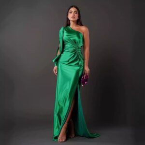 Women’s One-shoulder Split Dress Ins Fashion Long-sleeved Slim Long Dresses Party Evening Clothing