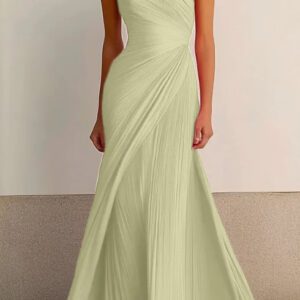 One-shoulder pleated long dress, flowing tight dress