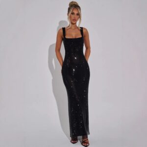 Double-shoulder Strap Sequins Net Drill Suspenders Dress
