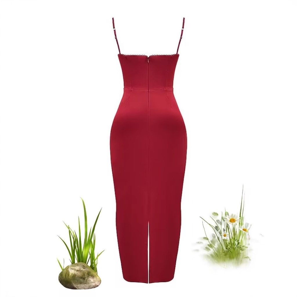 Ladies New Camisole Wine Red Evening Dress - Image 5