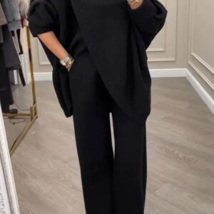 V-neck Single-breasted Slim-fit Knitwear Two-piece Set