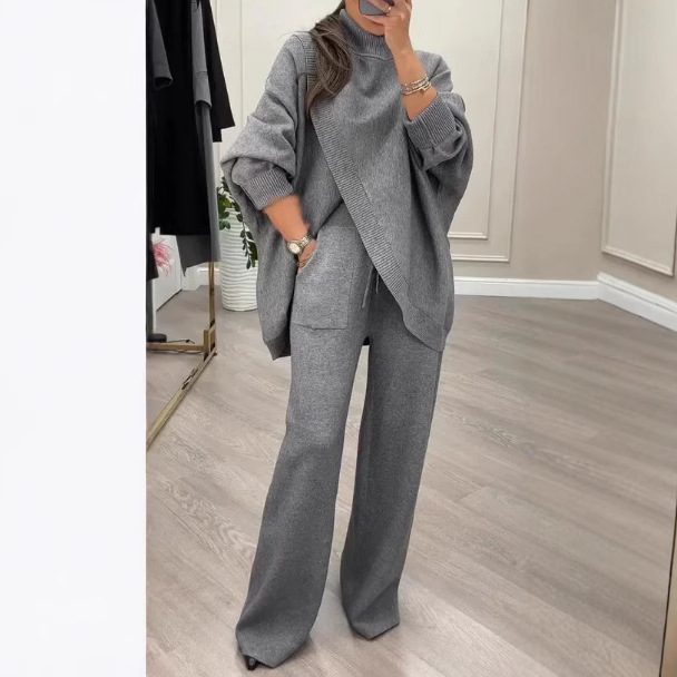 V-neck Single-breasted Slim-fit Knitwear Two-piece Set - Image 6