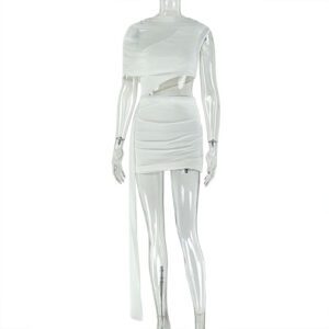 Solid-color Fashion Crew-neck Skirt Set Asymmetrical Top And Short Skirttwo Pieces