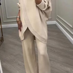 V-neck Single-breasted Slim-fit Knitwear Two-piece Set