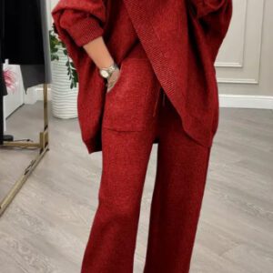 V-neck Single-breasted Slim-fit Knitwear Two-piece Set