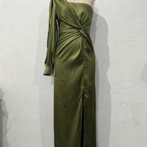 Women’s One-shoulder Split Dress Ins Fashion Long-sleeved Slim Long Dresses Party Evening Clothing