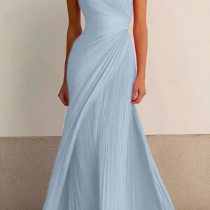 One-shoulder pleated long dress, flowing tight dress