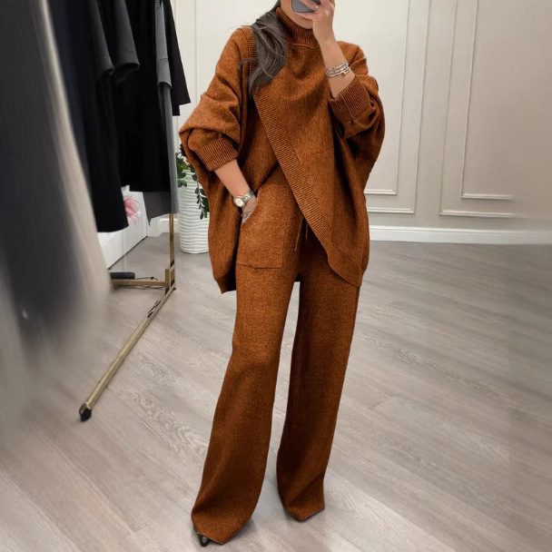 V-neck Single-breasted Slim-fit Knitwear Two-piece Set - Image 4