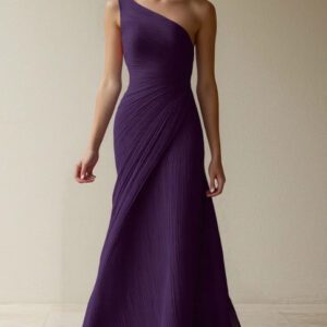 One-shoulder pleated long dress, flowing tight dress