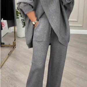 V-neck Single-breasted Slim-fit Knitwear Two-piece Set