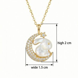 925 Sterling Silver Whimsical Mother of Pearl Rabbit Resting on Sparkling Crescent Moon Pendant Necklace