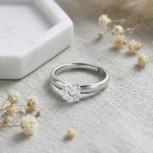 925 Sterling Silver Elegant Round Brilliant Solitaire Engagement Ring with Adjustable Sterling Silver Band