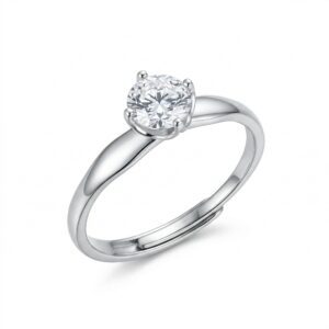 925 Sterling Silver Elegant Round Brilliant Solitaire Engagement Ring with Adjustable Sterling Silver Band