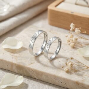 925 Sterling Silver Elegant S925 Sterling Silver Heart Pattern Couple Rings – Romantic Adjustable Jewelry Set
