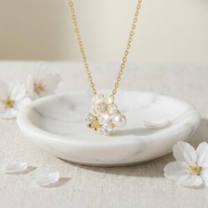 925 Sterling Silver Elegant Mother of Pearl Flower Pendant Necklace with Pearl and Butterfly Charm