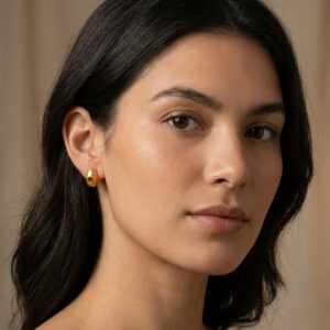 925 Sterling Silver Satin Finish Elliptical Earrings Featuring Crimson Cabochons and Intricate Granulated Borders