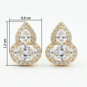 925 Sterling Silver Elegant Pear and Oval Cut Moissanite Halo Stud Earrings