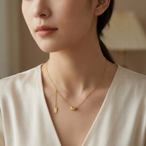 925 Sterling Silver Minimalist Sterling Silver Bean Pendant Necklace with Dainty Chain and S925 Hallmark Tag