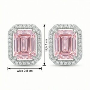 925 Sterling Silver Elegant Radiant Cut Halo Stud Earrings in Sparkling White Rhodium Finish