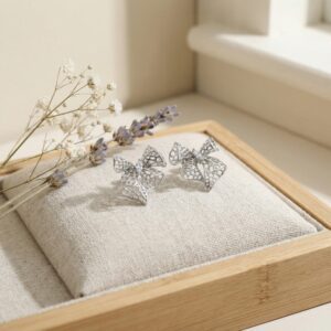 925 Sterling Silver Elegant Silver Filigree Bow Knot Stud Earrings with Sparkling Marquise Zirconia Center