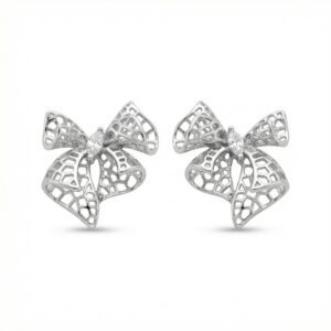 925 Sterling Silver Elegant Silver Filigree Bow Knot Stud Earrings with Sparkling Marquise Zirconia Center