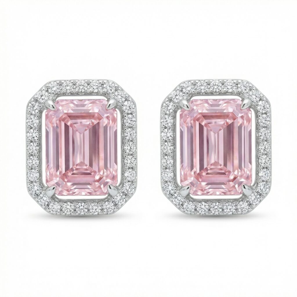 925 Sterling Silver Elegant Radiant Cut Halo Stud Earrings in Sparkling White Rhodium Finish