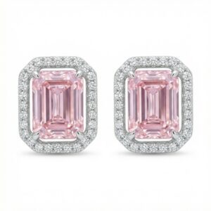 925 Sterling Silver Elegant Radiant Cut Halo Stud Earrings in Sparkling White Rhodium Finish