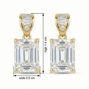 925 Sterling Silver Elegant Emerald-Cut Crystal Drop Earrings with Baguette Accents