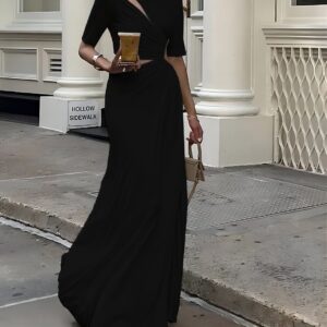 Short Sleeve Irregular Shoulder Slit Dress