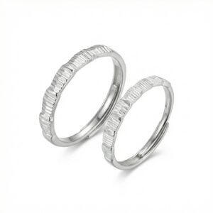925 Sterling Silver Elegant Hammered Texture Silver Adjustable Matching Rings for Couples