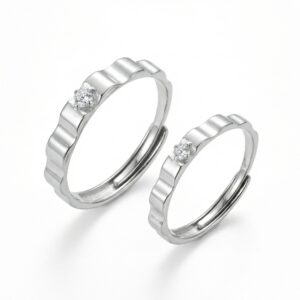 925 Sterling Silver Elegant Wavy Silver Band Adjustable Couple Rings with Sparkling Zirconia Accents