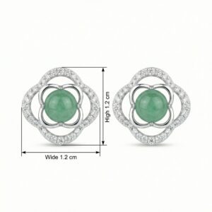 925 Sterling Silver Elegant Green Jadeite Clover Stud Earrings with Sparkling White Accents in Polished White Metal