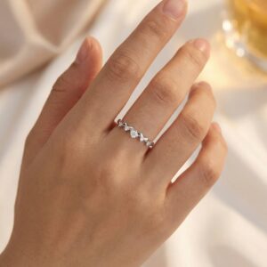 925 Sterling Silver Dainty Adjustable Silver Wave Ring Featuring Five Sparkling Round-Cut Stones