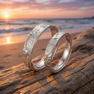 925 Sterling Silver S925 Sterling Silver Adjustable Couple Rings with Hammered Texture and Engraved Chinese Calligraphy