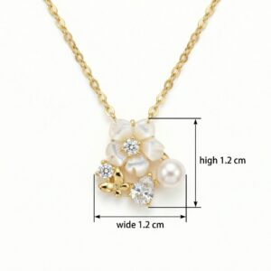 925 Sterling Silver Elegant Mother of Pearl Flower Pendant Necklace with Pearl and Butterfly Charm