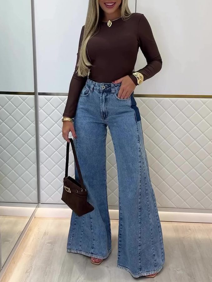 Trendy Light Blue High - Waisted Flared Jeans - Image 2