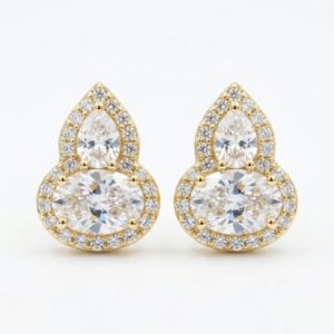 925 Sterling Silver Elegant Pear and Oval Cut Moissanite Halo Stud Earrings