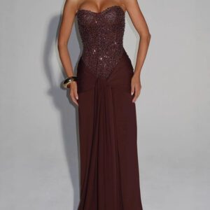 Evening Dress Long Skirt Waist-cinching Slim Ribbon Strapless Elegant Dress