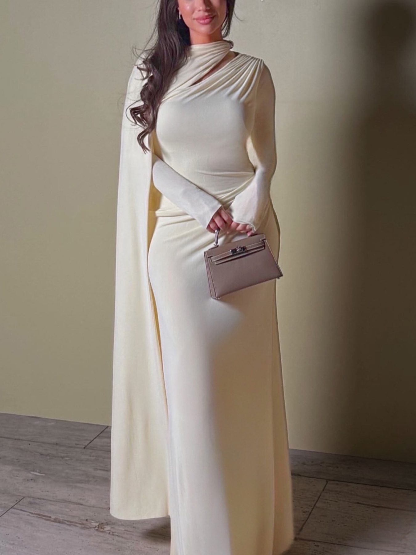 Solid Color Pleated Long Sleeve Dress - Image 3
