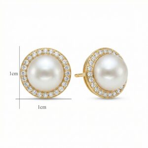 925 Sterling Silver Elegant Pearl and Diamond Halo Stud Earrings