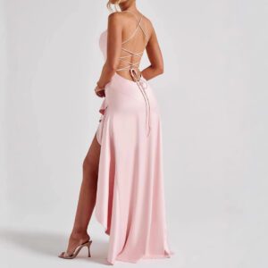 Women’s Backless Ruffles Irregular Dress Summer Fashion Evening Party Club Split Suspender Maxi Dresses Clothing