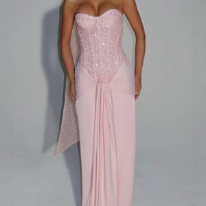 Evening Dress Long Skirt Waist-cinching Slim Ribbon Strapless Elegant Dress