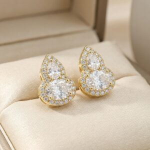 925 Sterling Silver Elegant Pear and Oval Cut Moissanite Halo Stud Earrings