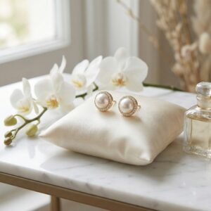 925 Sterling Silver Elegant Pearl and Diamond Halo Stud Earrings