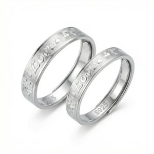 925 Sterling Silver Romantic Silver Couple Rings with “Love” and Heart Engravings