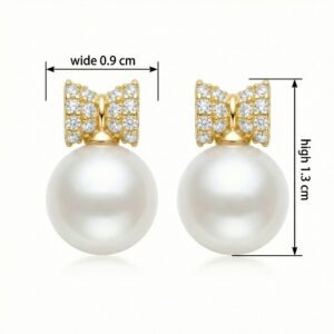 925 Sterling Silver Elegant Bow-Design Pearl Drop Earrings with Shimmering Stone Accents