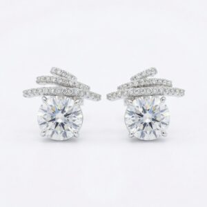 925 Sterling Silver Exquisite Radiant Sunny Gemstone Studs with Sparkling Ribbon Accents and Shimmering Pavé Details