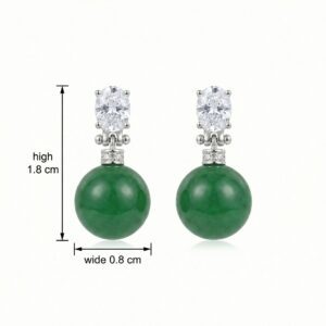925 Sterling Silver Elegant Green Jade Drop Earrings with Sparkling Oval Gemstone Accents
